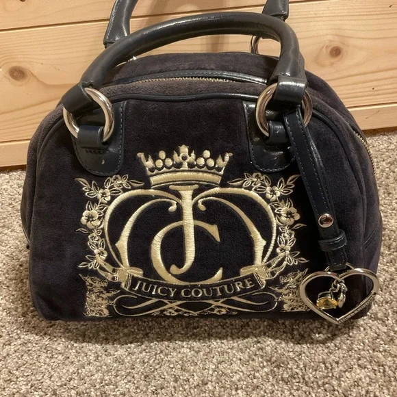 Y2K Juicy Couture Navy Bowling Bag Velour Handbag, COA, EUC - Picture 5 of 13